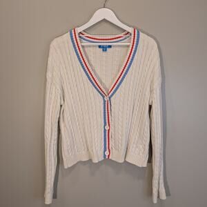Prince Target Pickleball Cropped Cardigan 100% Cotton Ivory w/Stripes - Size XL
